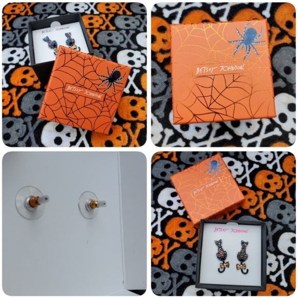 Betsey Johnson Pave Crystal Kitty Cat Earrings - Picture 2 of 10